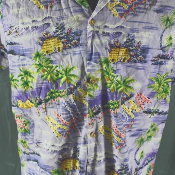 Vintage Hawaiian Shirt - Hut and Hula Pattern by Rainbow Hawaii - Men's Large - Picture 3 of 10